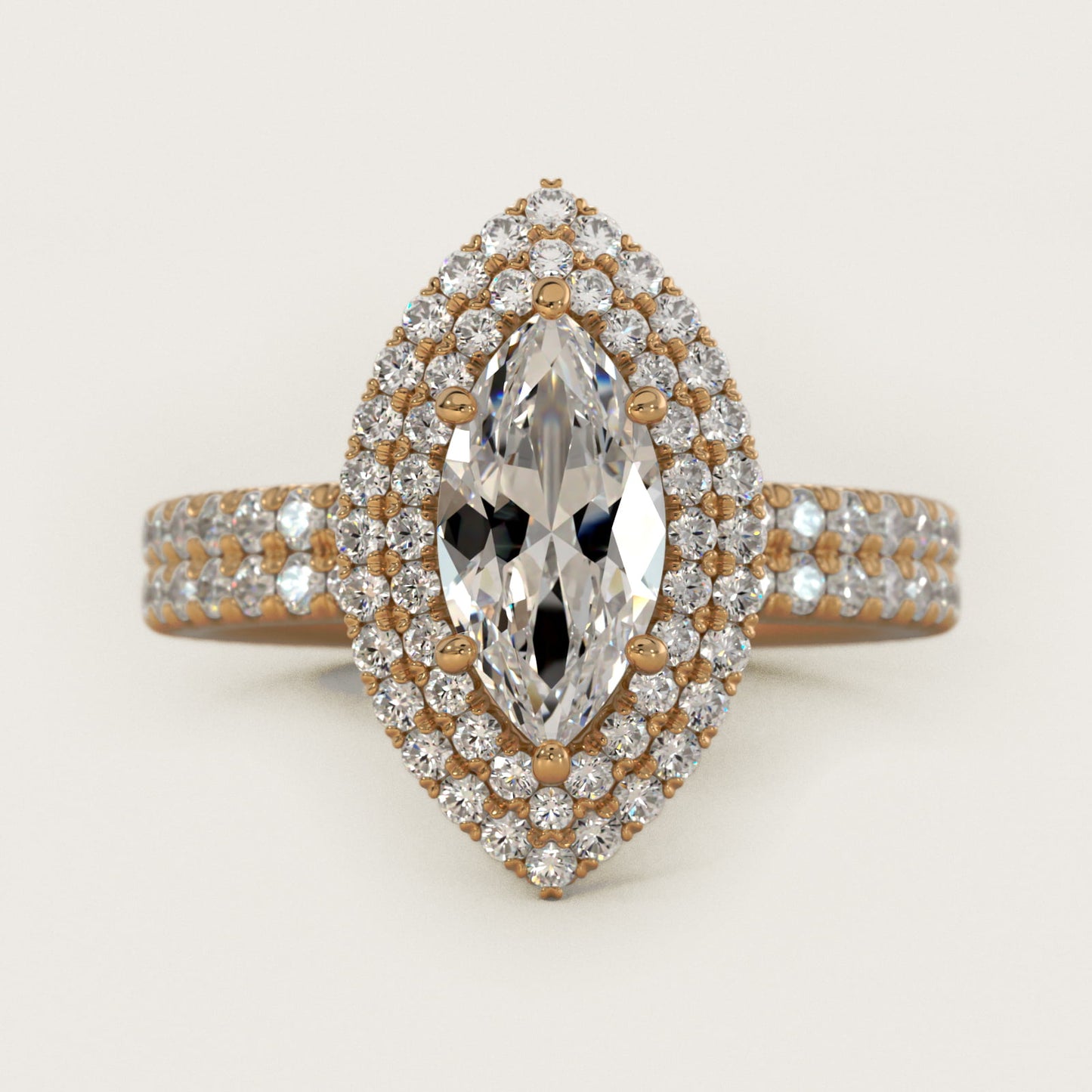 Blue Nile Studio Double Halo Gala Diamond Engagement Ring in 14K Yellow Gold (7/8 ct. tw.) - Marquise Center