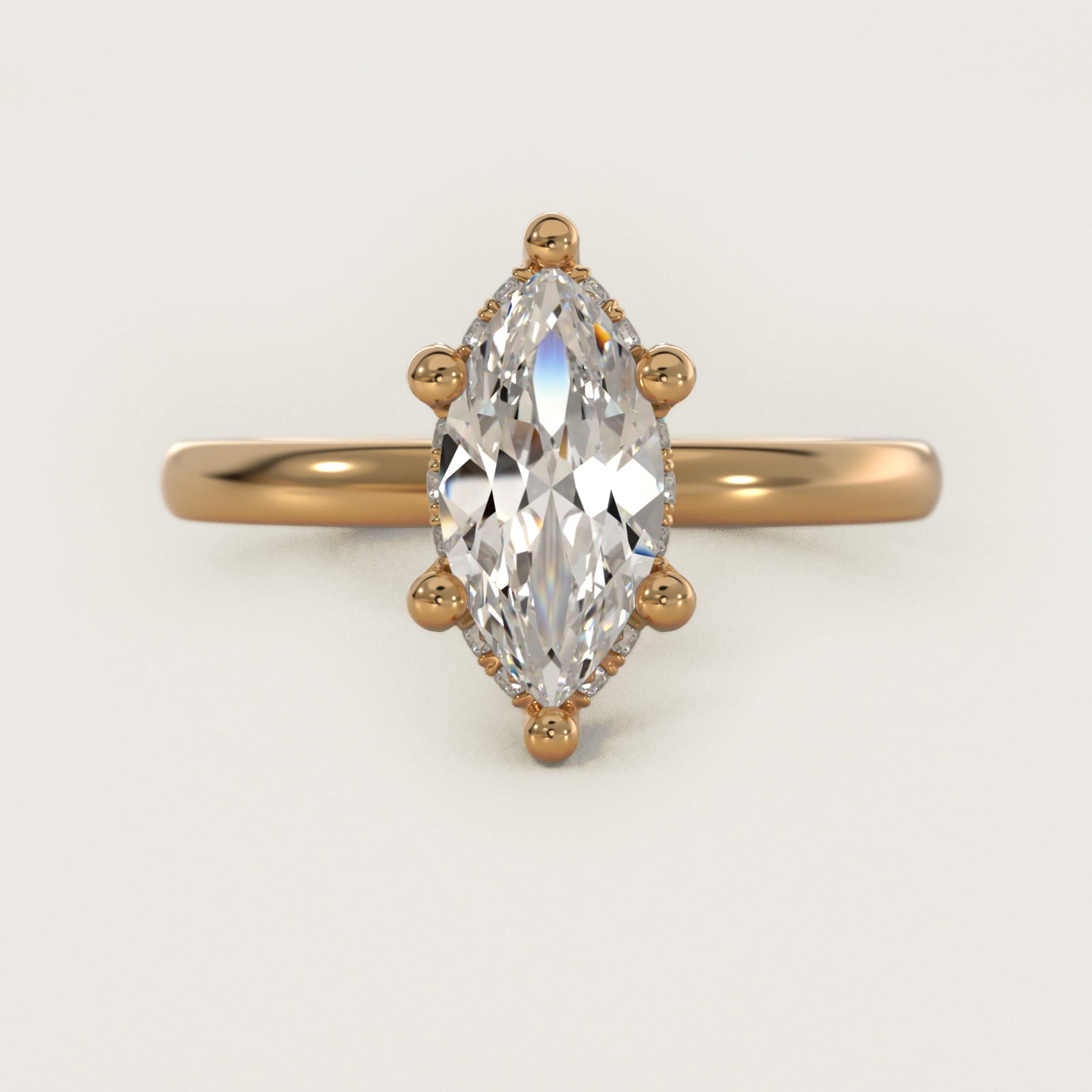 Blue Nile Studio French PavŽ Diamond Crown Solitaire Engagement Ring in 14K Yellow Gold (1/6 ct. tw.) - Marquise Center