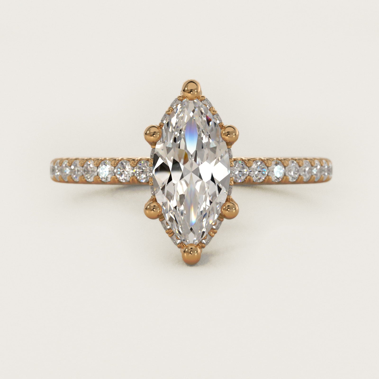 Blue Nile Studio Petite French PavŽ Crown Diamond Engagement Ring in 14K Yellow Gold (1/3 ct. tw.) - Marquise Center