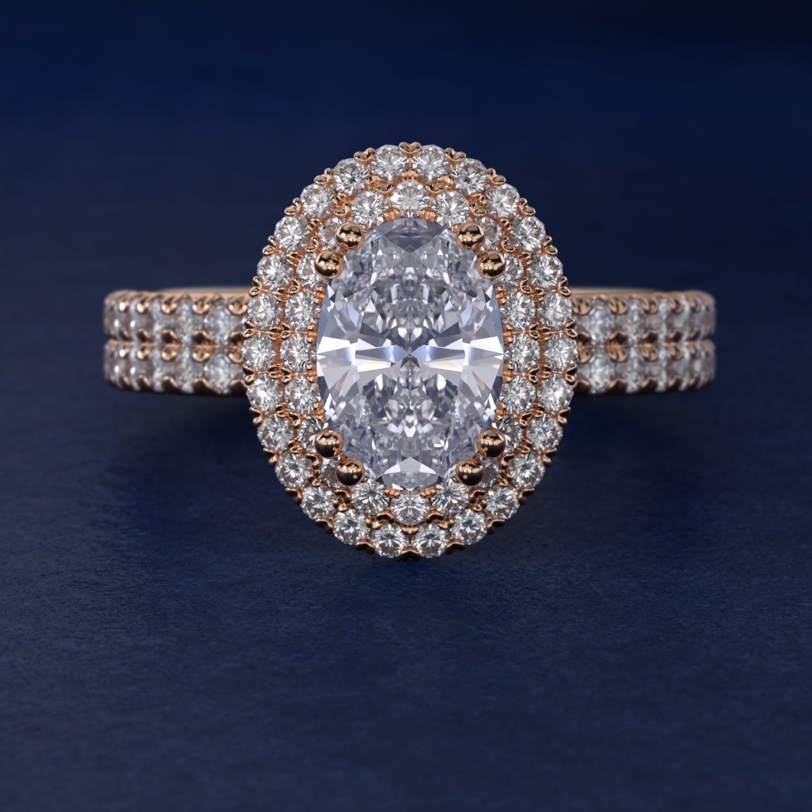 Blue Nile Studio Double Halo Gala Diamond Engagement Ring in 14k Rose Gold (7/8 ct. tw.) - Oval Center