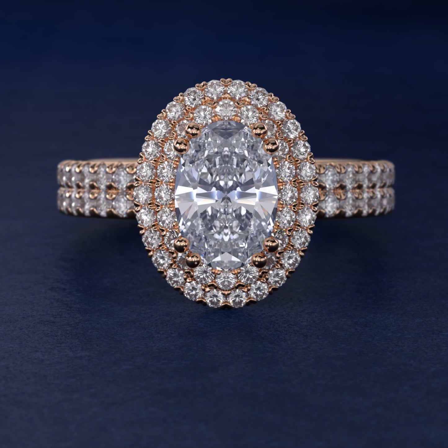 Blue Nile Studio Double Halo Gala Diamond Engagement Ring in 18k Rose Gold (7/8 ct. tw.) - Oval Center