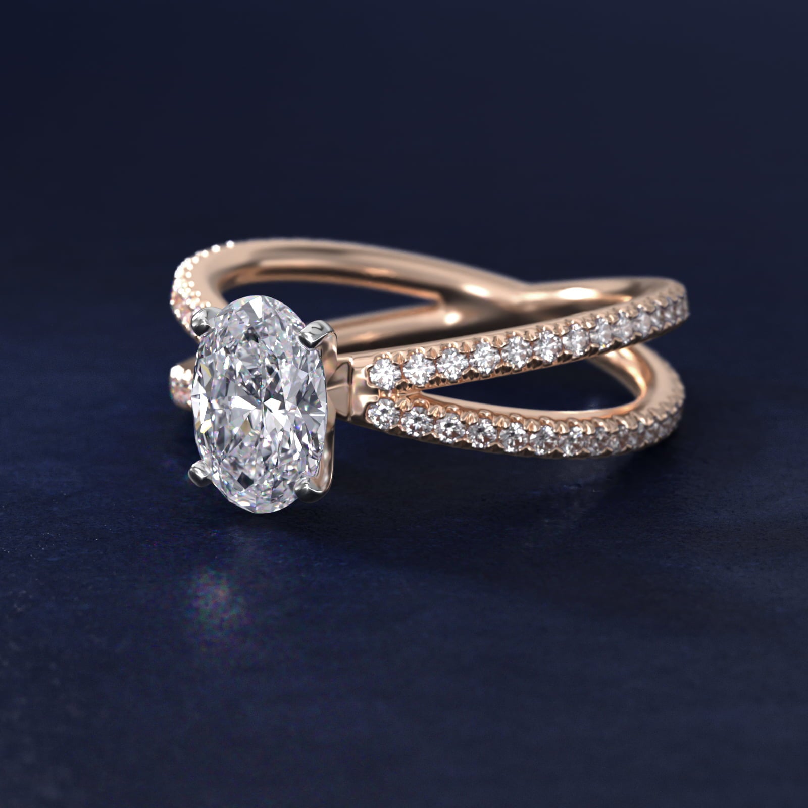 Blue Nile Studio Empress Diamond Engagement Ring in 18k Rose Gold (1/3 ct. tw.) - Oval Center