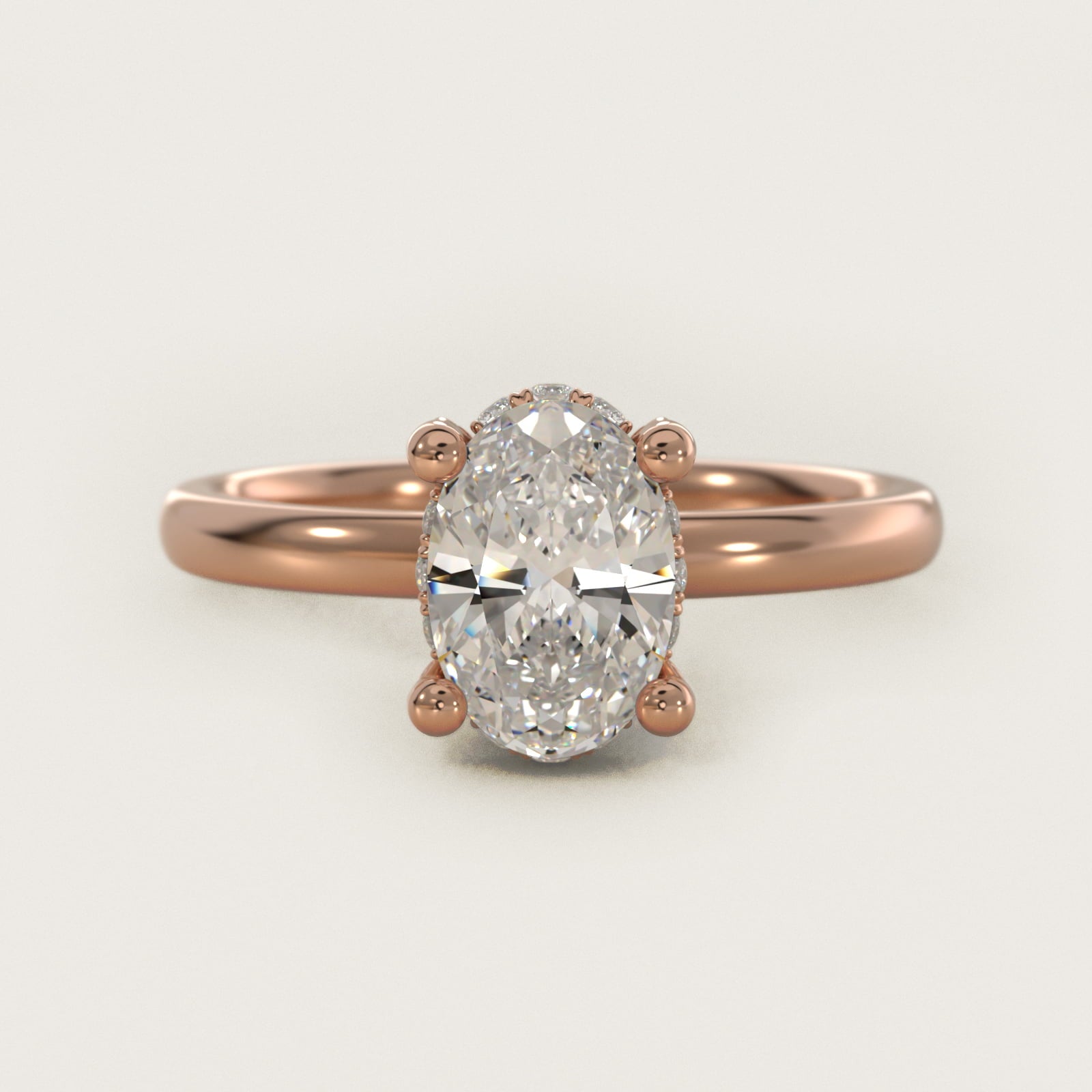 Blue Nile Studio French PavŽ Diamond Crown Solitaire Engagement Ring in 14k Rose Gold (1/6 ct. tw.) - Oval Center