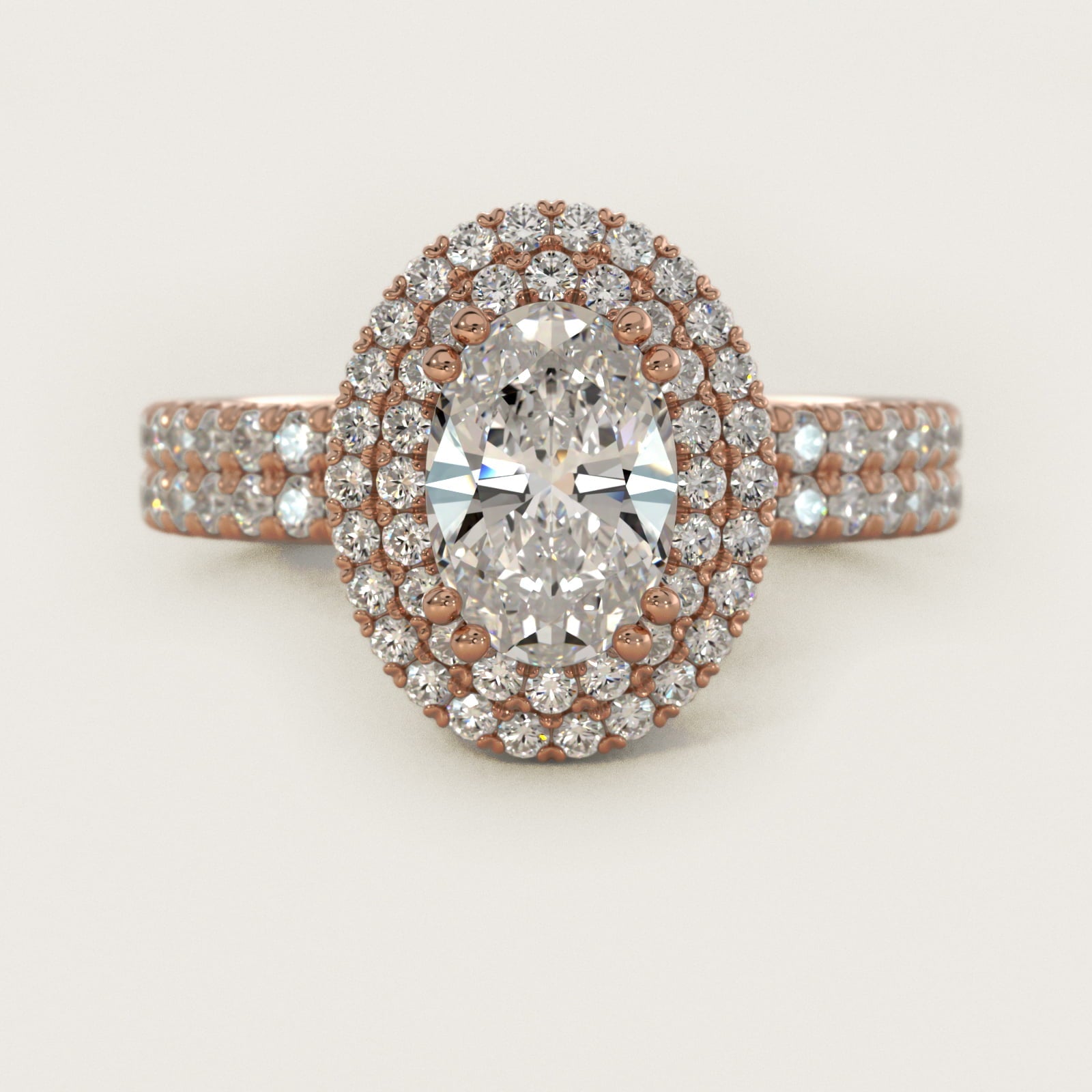 Blue Nile Studio French Pav? Diamond Crown Solitaire Engagement Ring in 18k Rose Gold (1/6 ct. tw.) - Oval Center