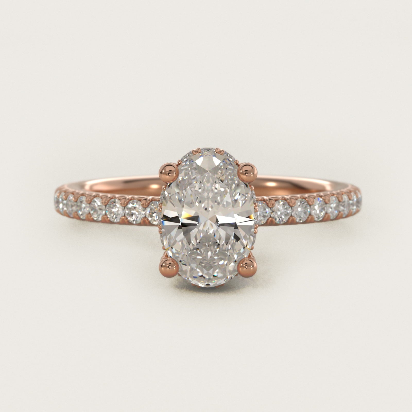 Blue Nile Studio Petite French PavŽ Crown Diamond Engagement Ring in 18k Rose Gold (1/3 ct. tw.) - Oval Center