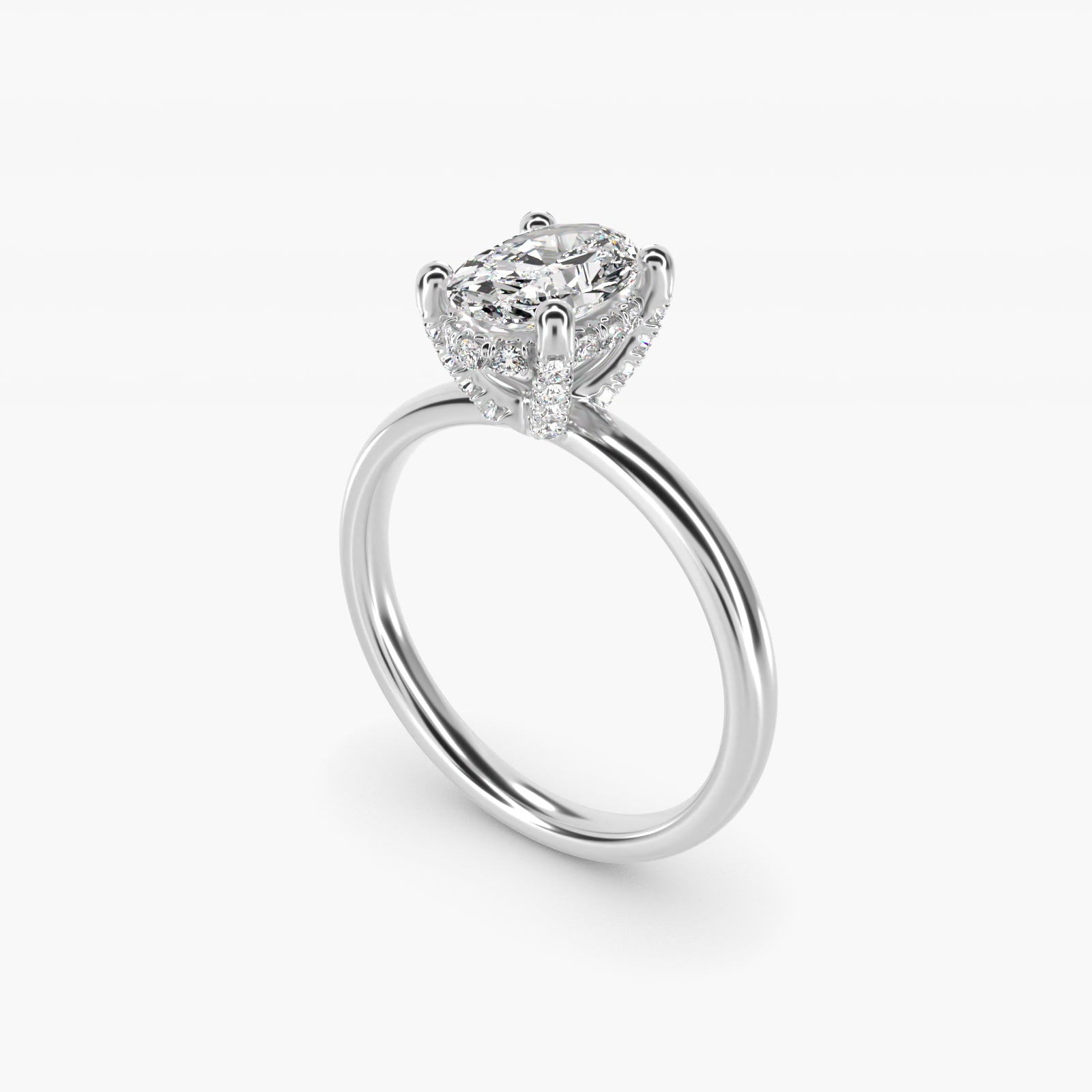 Blue Nile Studio French PavŽ Diamond Crown Solitaire Engagement Ring in 14k White Gold (1/6 ct. tw.) - Oval Center