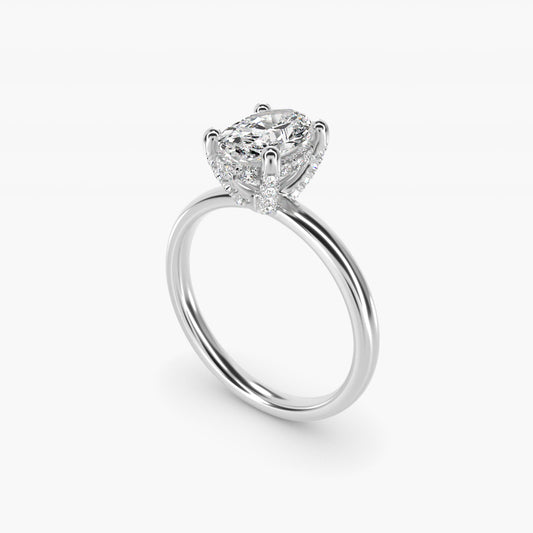Blue Nile Studio French PavŽ Diamond Crown Solitaire Engagement Ring in 14k White Gold (1/6 ct. tw.) - Oval Center