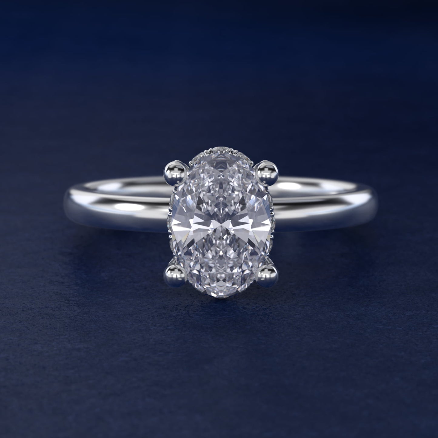 Blue Nile Studio French PavŽ Diamond Crown Solitaire Engagement Ring in 14k White Gold (1/6 ct. tw.) - Oval Center