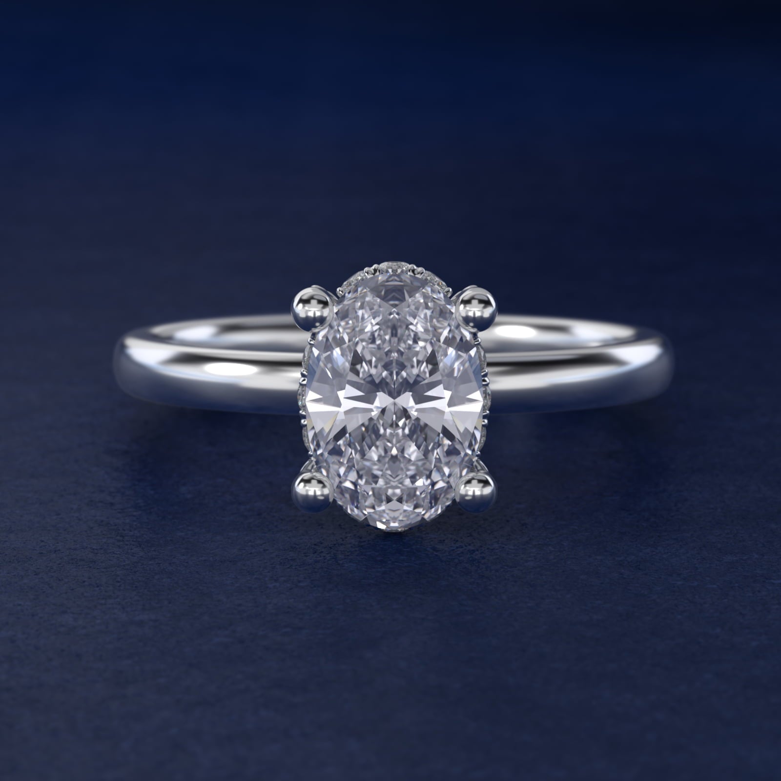 Blue Nile Studio French PavŽ Diamond Crown Solitaire Engagement Ring in 14k White Gold (1/6 ct. tw.) - Oval Center