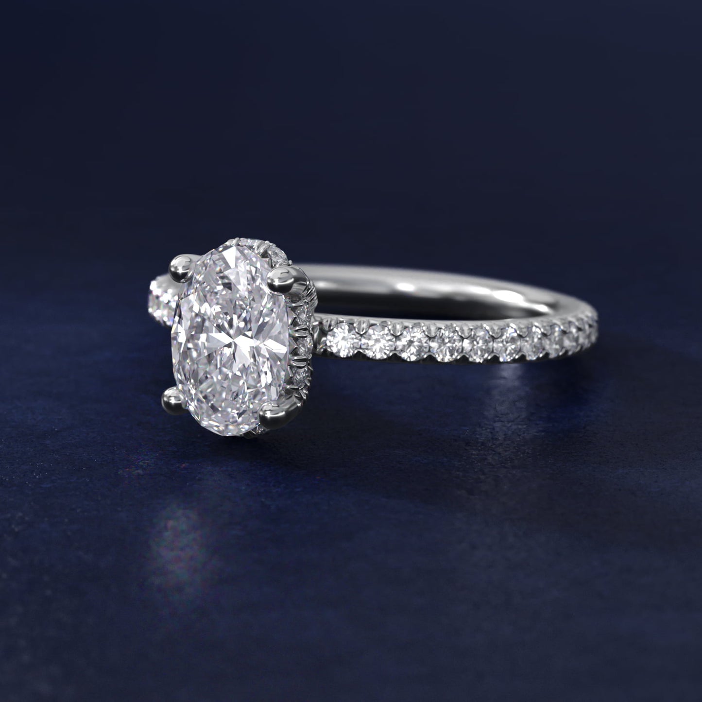 Blue Nile Studio Petite French PavŽ Crown Diamond Engagement Ring in 14K White Gold (1/3 ct. tw.) - Oval Center
