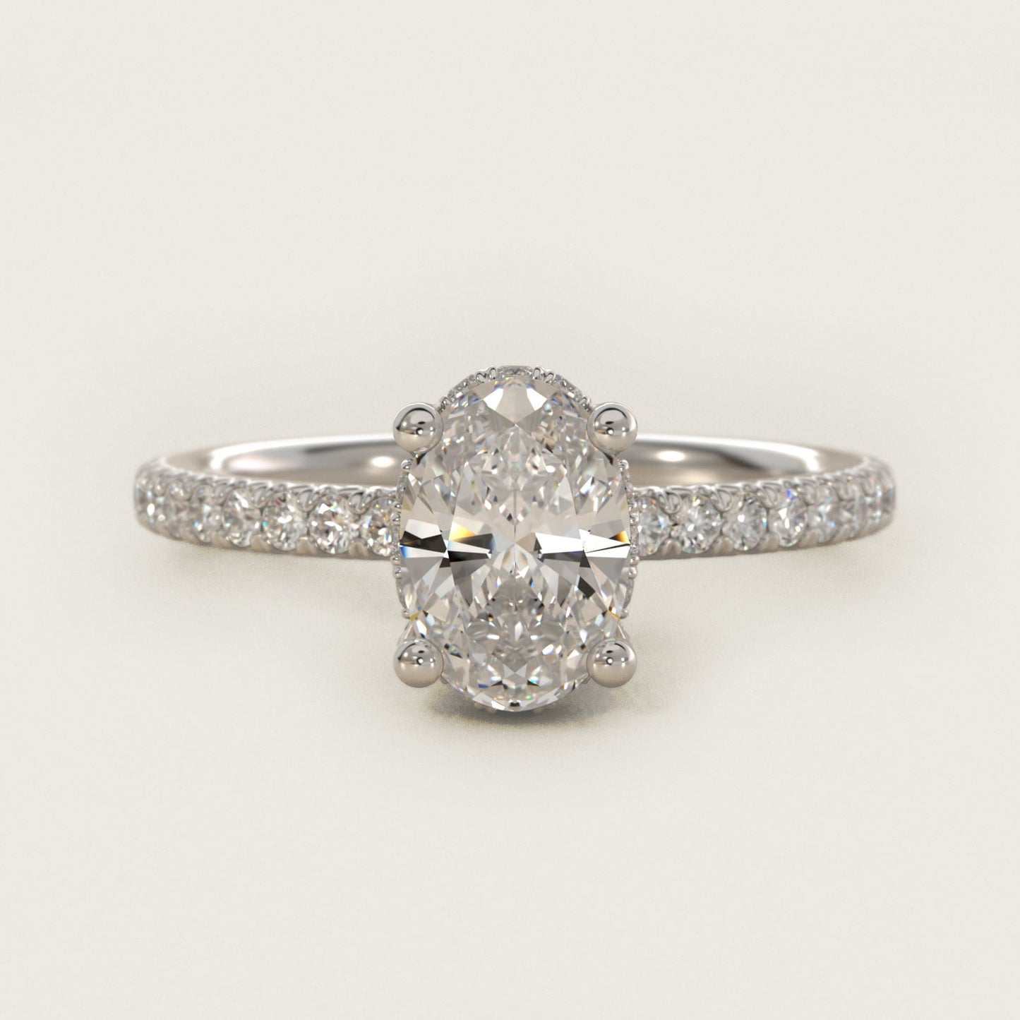 Blue Nile Studio Petite French PavŽ Crown Diamond Engagement Ring in 14K White Gold (1/3 ct. tw.) - Oval Center