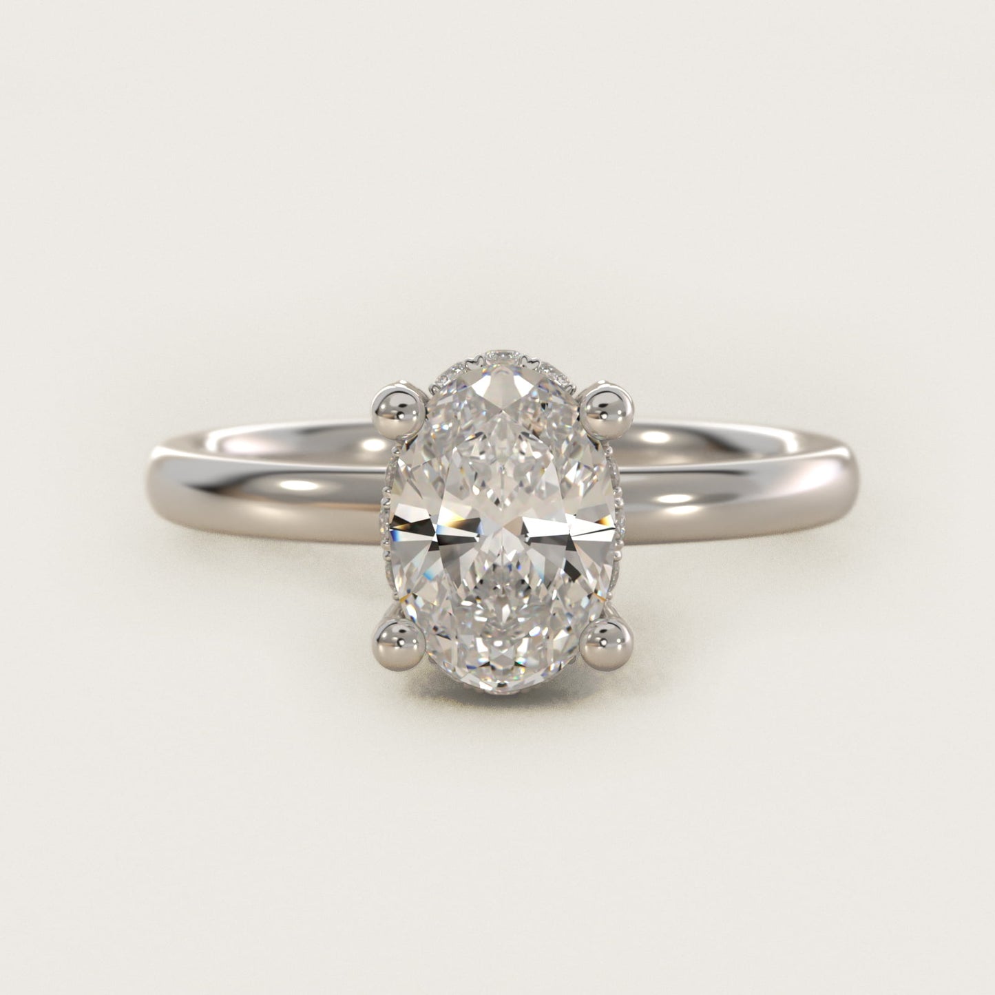 Blue Nile Studio French PavŽ Diamond Crown Solitaire Engagement Ring in 14k White Gold (1/6 ct. tw.) - Oval Center