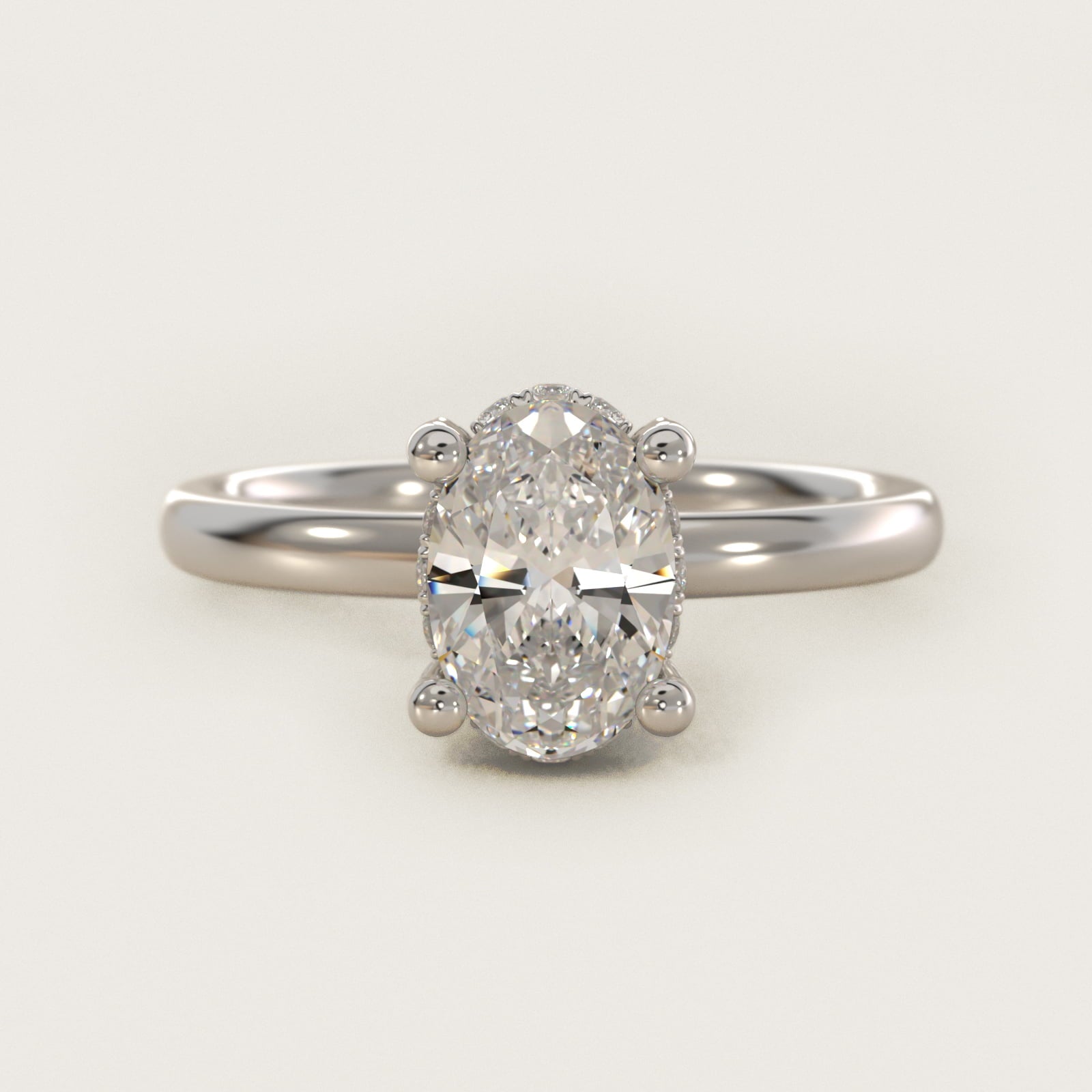 Blue Nile Studio French PavŽ Diamond Crown Solitaire Engagement Ring in 14k White Gold (1/6 ct. tw.) - Oval Center