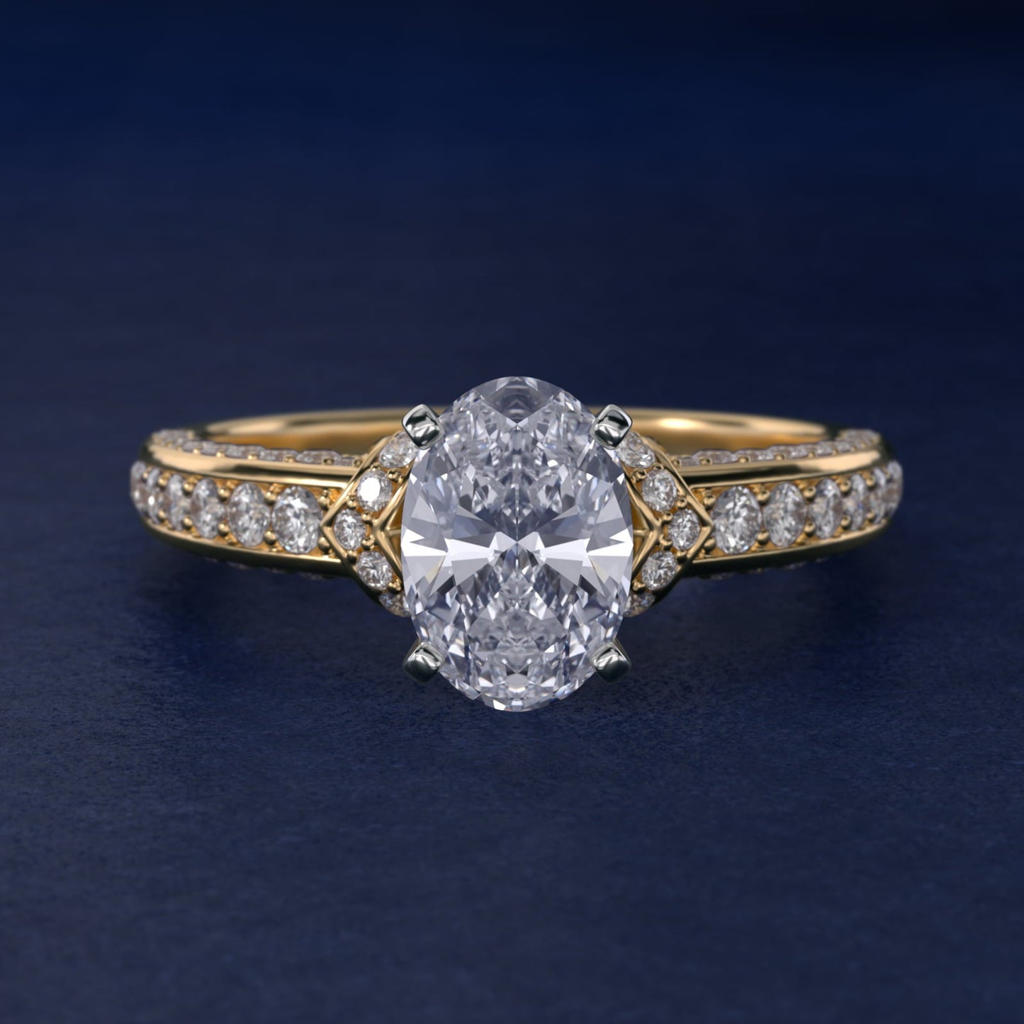 Blue Nile Studio French Pav? Diamond Crown Solitaire Engagement Ring in 18k Yellow Gold (1/6 ct. tw.) - Oval Center