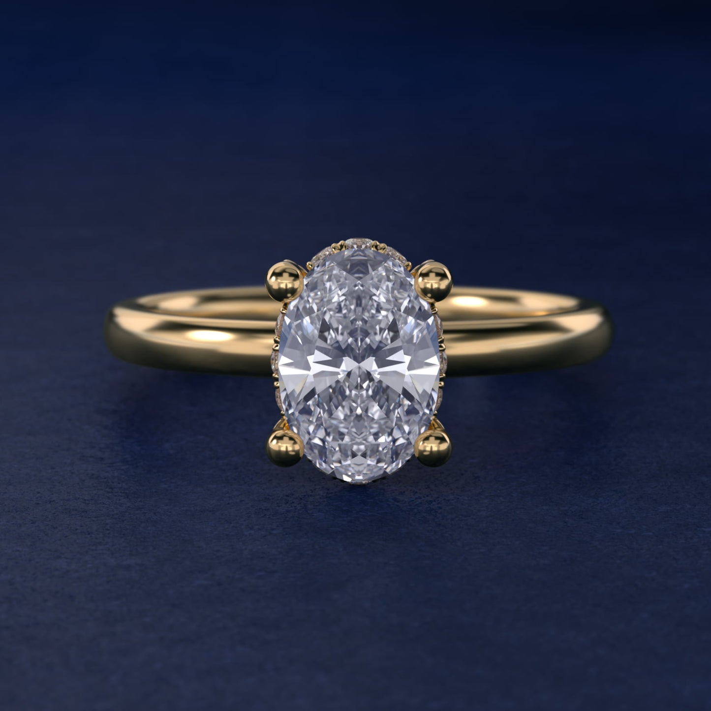 Blue Nile Studio French PavŽ Diamond Crown Solitaire Engagement Ring in 14K Yellow Gold (1/6 ct. tw.) - Oval Center