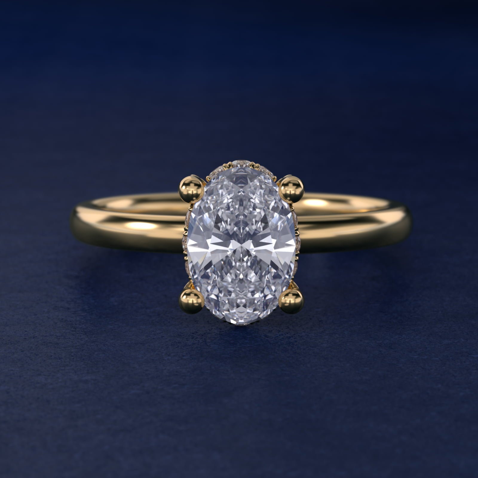 Blue Nile Studio French PavŽ Diamond Crown Solitaire Engagement Ring in 14K Yellow Gold (1/6 ct. tw.) - Oval Center
