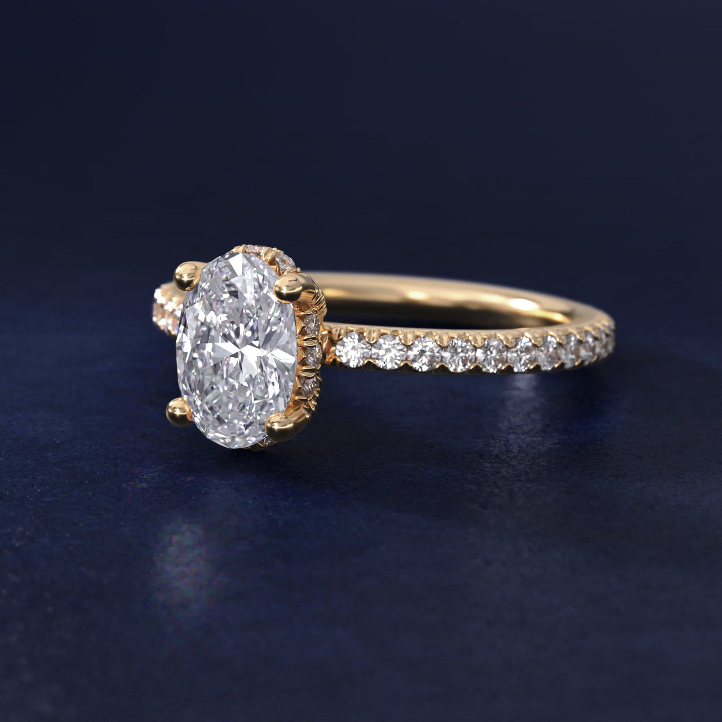 Blue Nile Studio Petite French PavŽ Crown Diamond Engagement Ring in 18k Yellow Gold (1/3 ct. tw.) - Oval Center