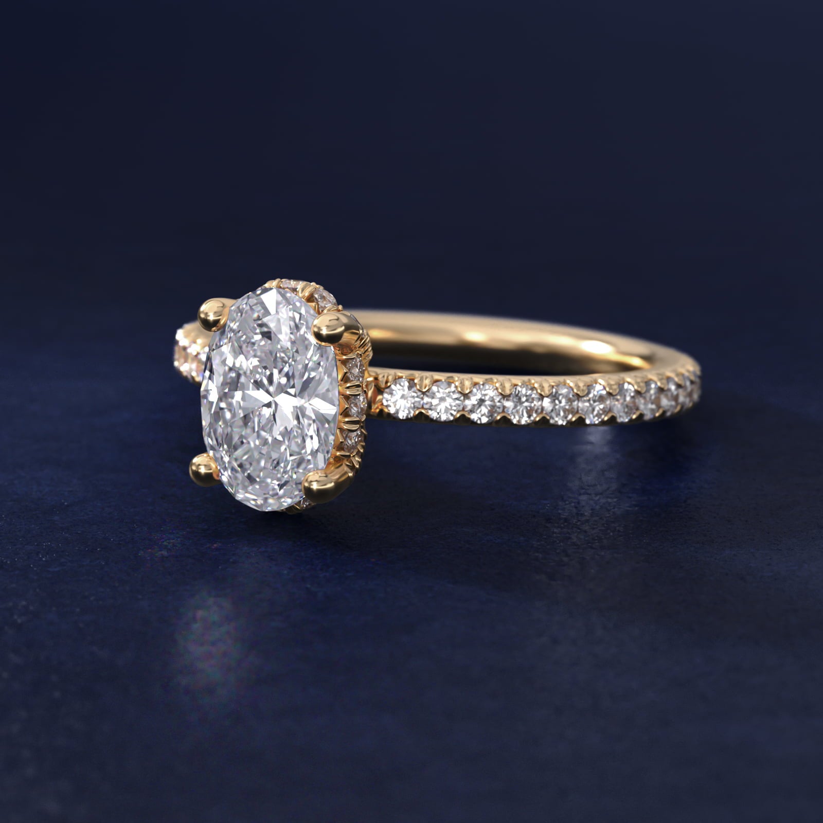 Blue Nile Studio Petite French PavŽ Crown Diamond Engagement Ring in 18k Yellow Gold (1/3 ct. tw.) - Oval Center