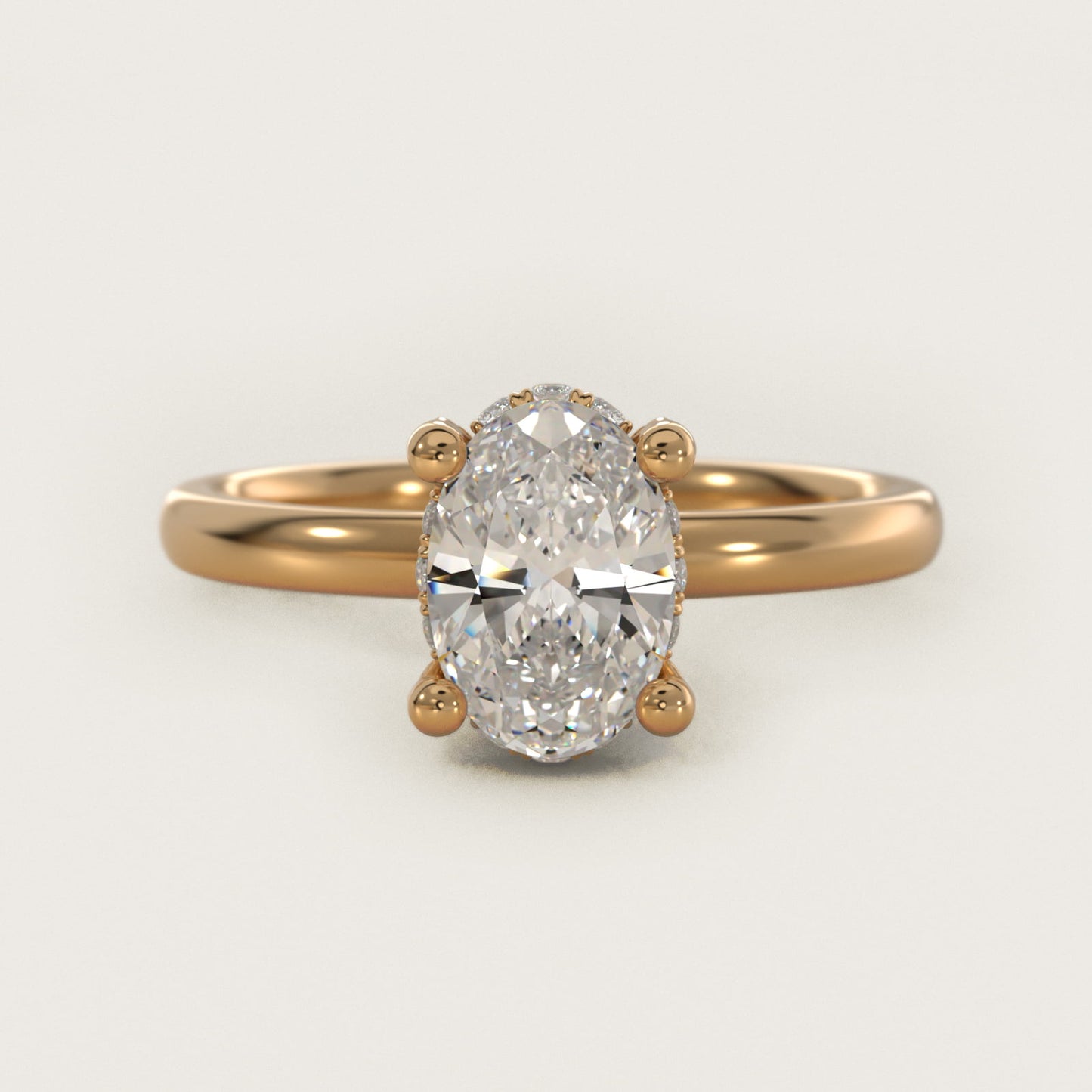 Blue Nile Studio French PavŽ Diamond Crown Solitaire Engagement Ring in 14K Yellow Gold (1/6 ct. tw.) - Oval Center