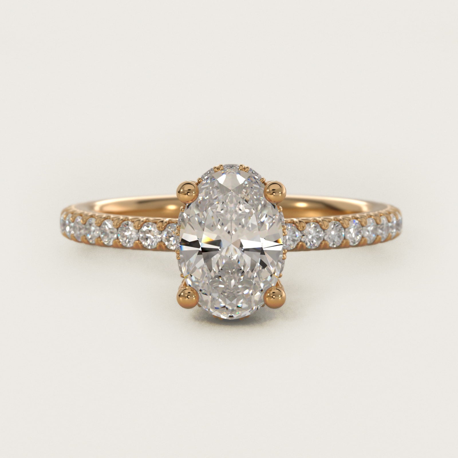 Blue Nile Studio Petite French PavŽ Crown Diamond Engagement Ring in 18k Yellow Gold (1/3 ct. tw.) - Oval Center