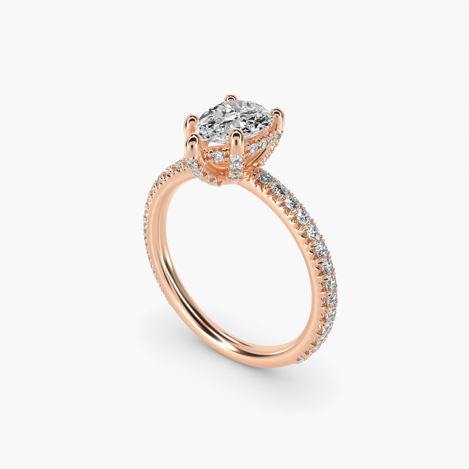 Blue Nile Studio Petite French PavŽ Crown Diamond Engagement Ring in 14k Rose Gold (1/3 ct. tw.) - Pear Center