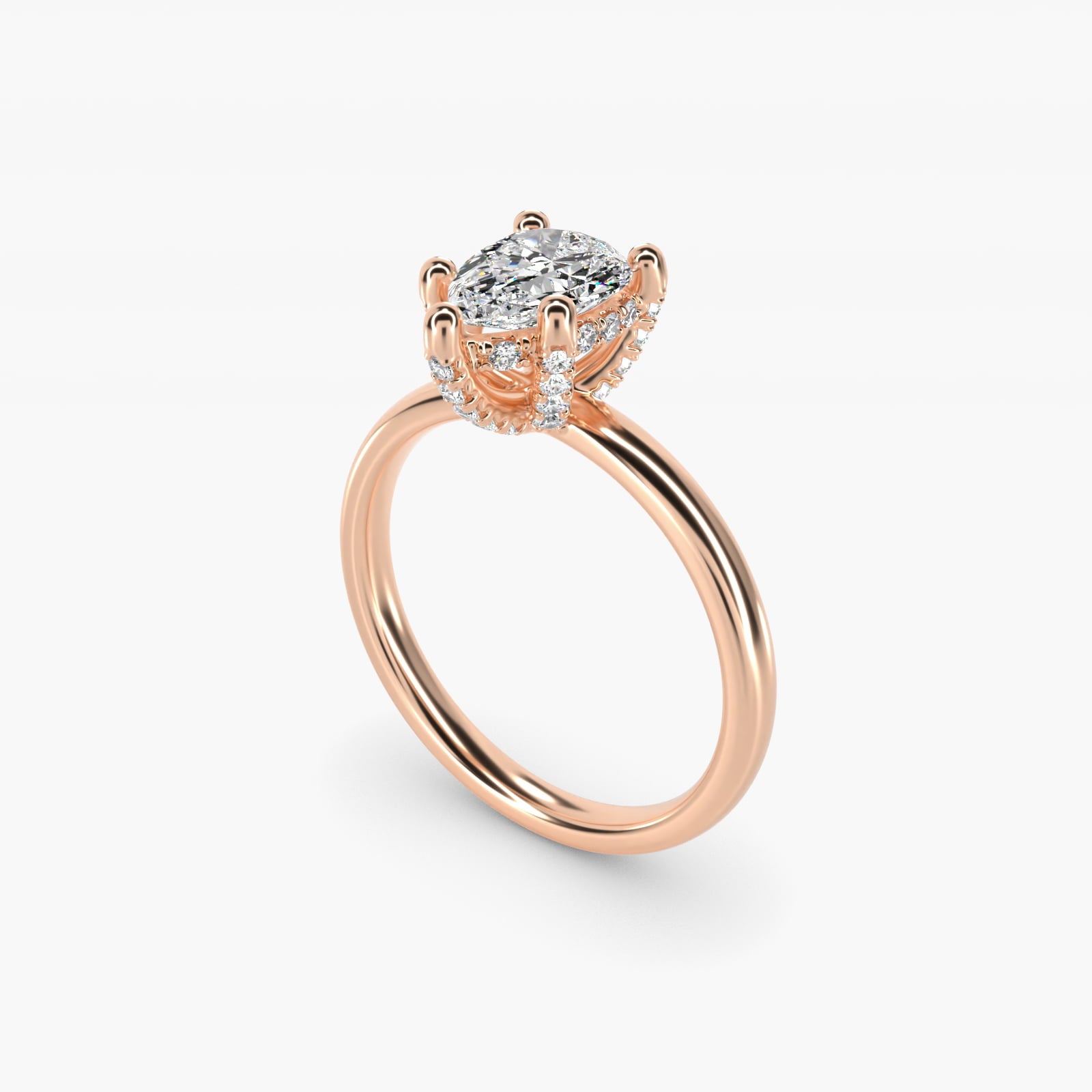 Blue Nile Studio French PavŽ Diamond Crown Solitaire Engagement Ring in 14k Rose Gold (1/6 ct. tw.) - Pear Center