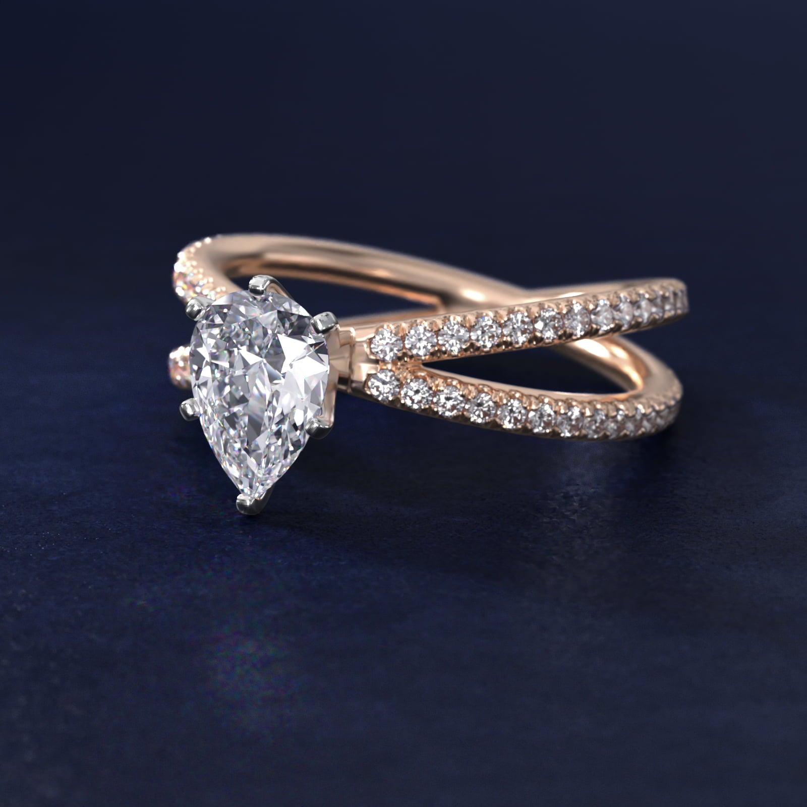 Blue Nile Studio Empress Diamond Engagement Ring in 14k Rose Gold (1/3 ct. tw.) - Pear Center