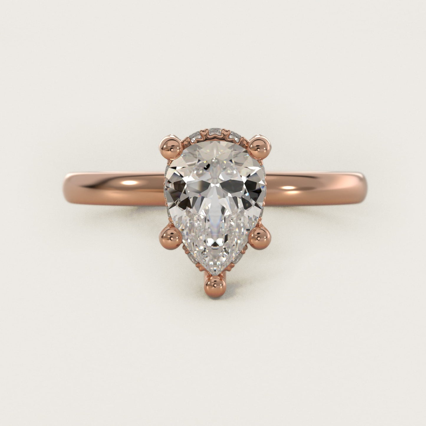 Blue Nile Studio French PavŽ Diamond Crown Solitaire Engagement Ring in 14k Rose Gold (1/6 ct. tw.) - Pear Center