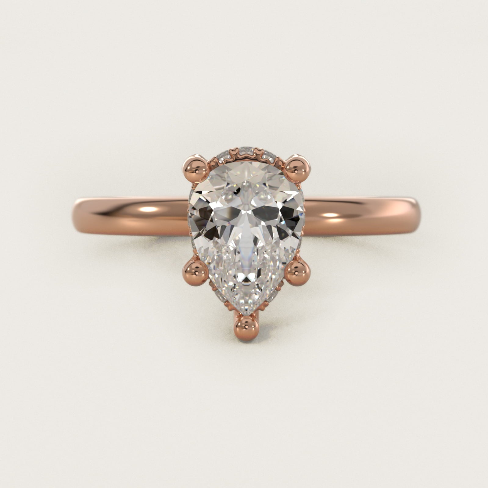 Blue Nile Studio French PavŽ Diamond Crown Solitaire Engagement Ring in 14k Rose Gold (1/6 ct. tw.) - Pear Center