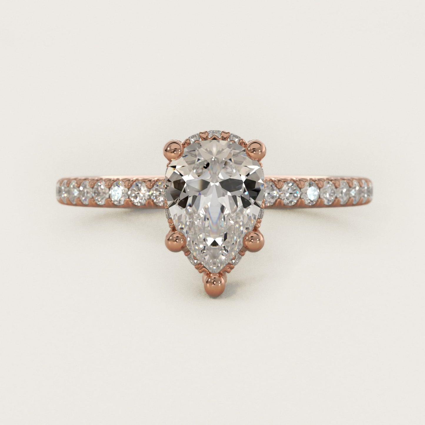 Blue Nile Studio Petite French PavŽ Crown Diamond Engagement Ring in 18k Rose Gold (1/3 ct. tw.) - Pear Center