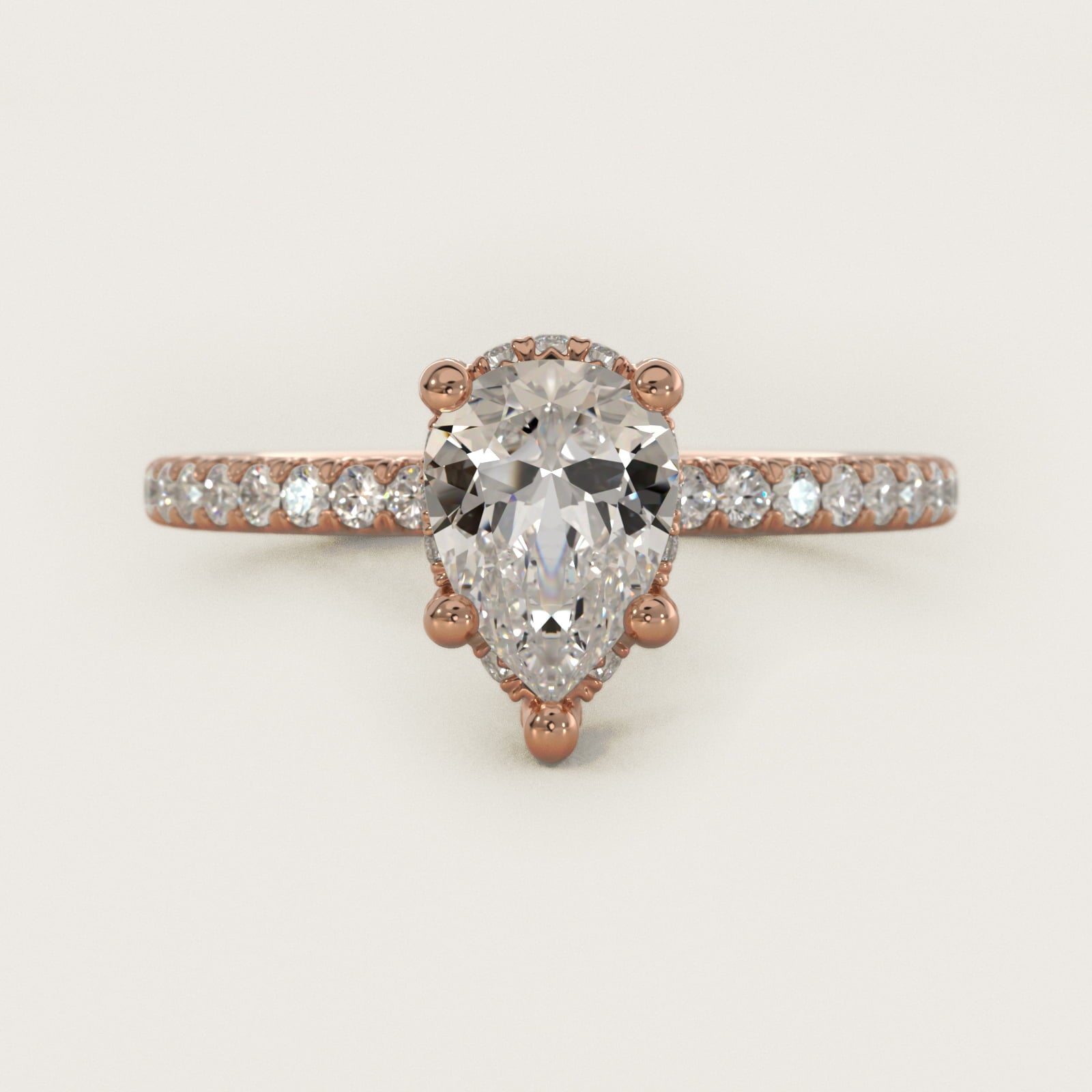 Blue Nile Studio Petite French PavŽ Crown Diamond Engagement Ring in 14k Rose Gold (1/3 ct. tw.) - Pear Center