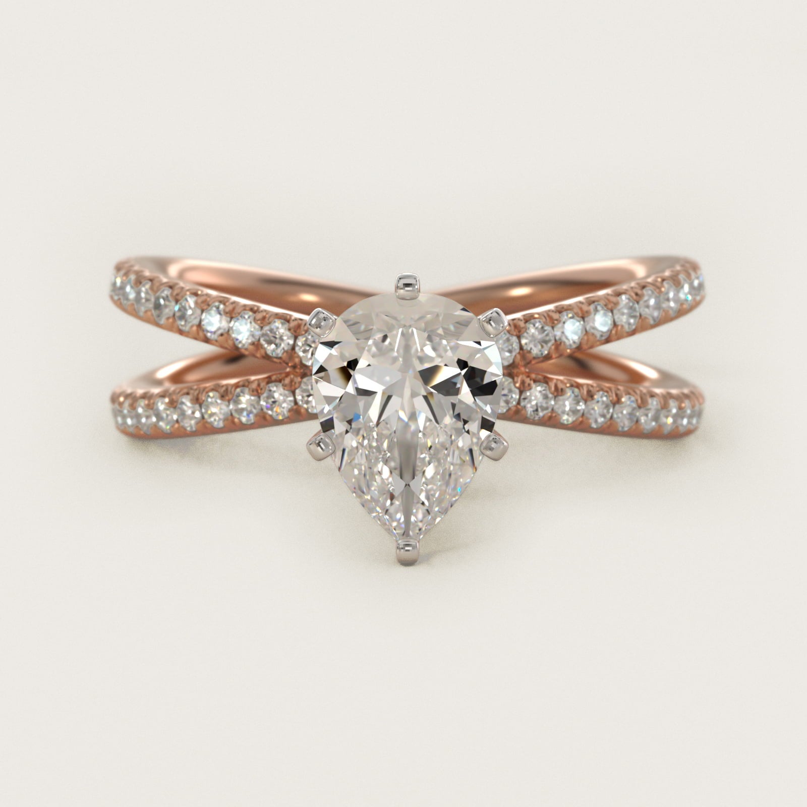 Blue Nile Studio Empress Diamond Engagement Ring in 18k Rose Gold (1/3 ct. tw.) - Pear Center