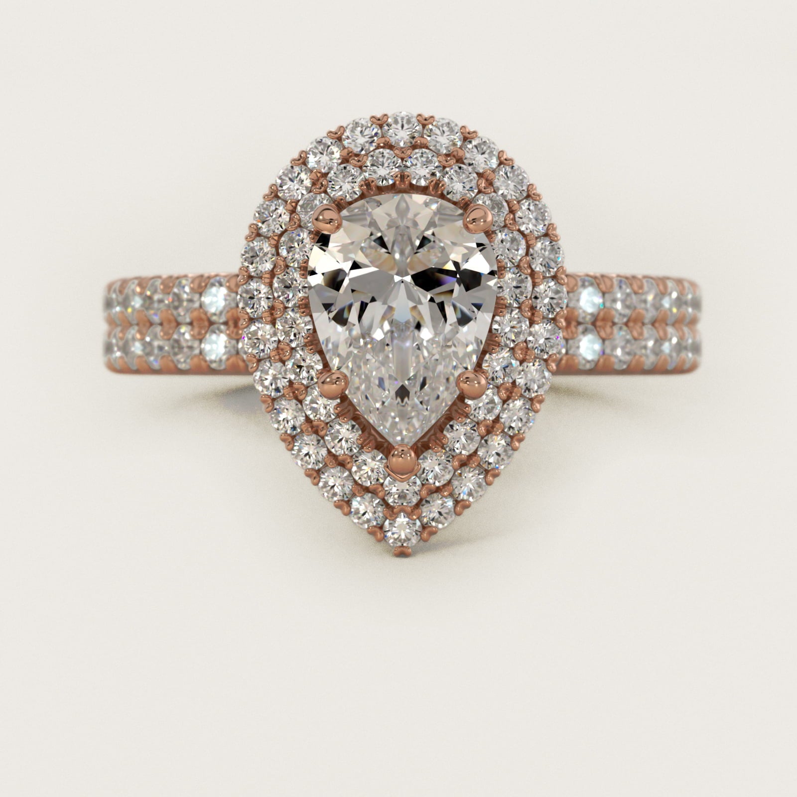 Blue Nile Studio Double Halo Gala Diamond Engagement Ring in 18k Rose Gold (7/8 ct. tw.) - Pear Center
