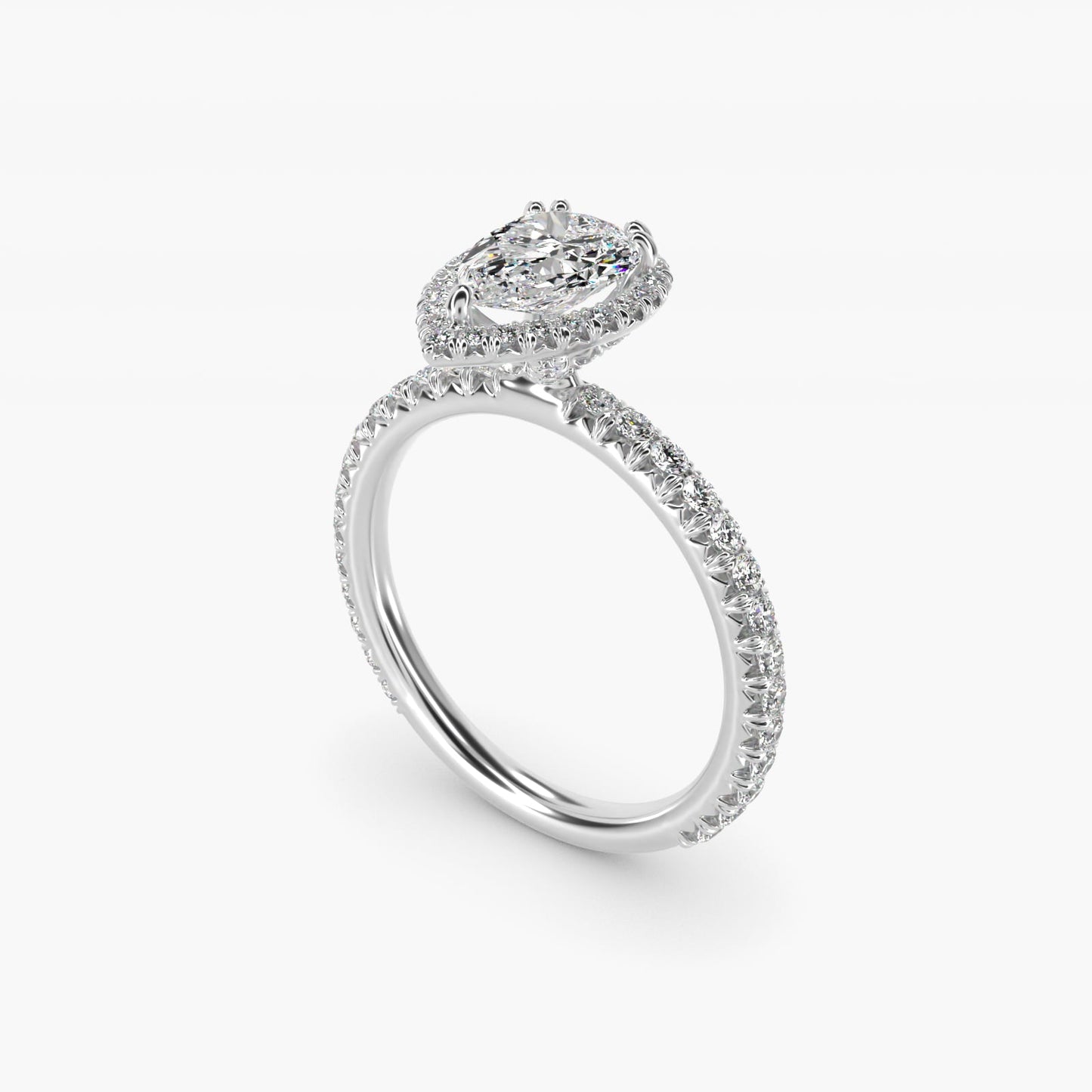 Blue Nile Studio French Pav? Diamond Crown Solitaire Engagement Ring in 18k White Gold (1/6 ct. tw.) - Pear Center