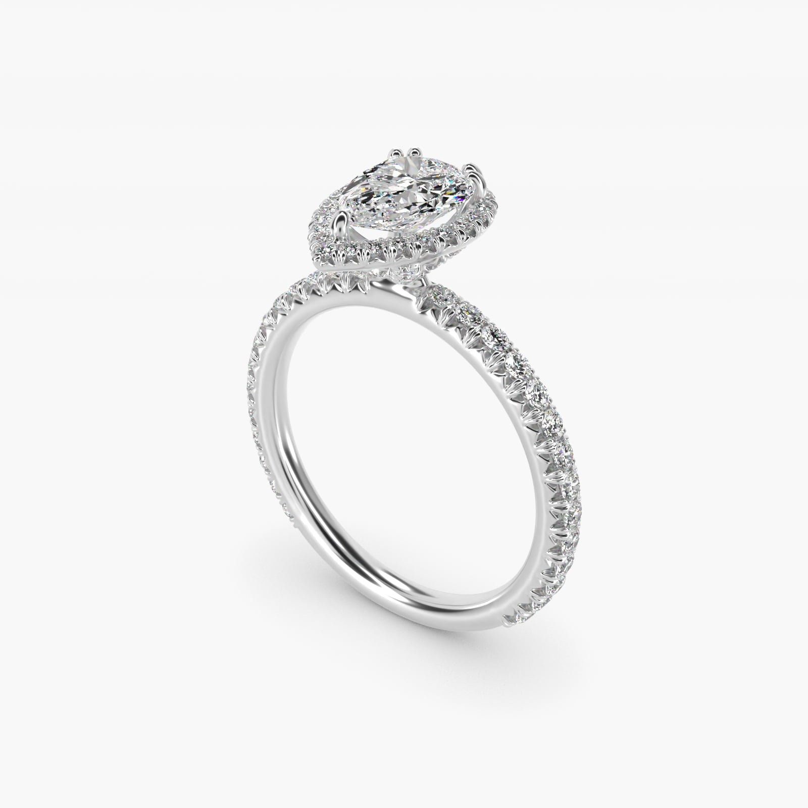 Blue Nile Studio French Pav? Diamond Crown Solitaire Engagement Ring in 18k White Gold (1/6 ct. tw.) - Pear Center