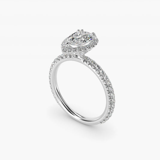Blue Nile Studio French Pav? Diamond Crown Solitaire Engagement Ring in 18k White Gold (1/6 ct. tw.) - Pear Center