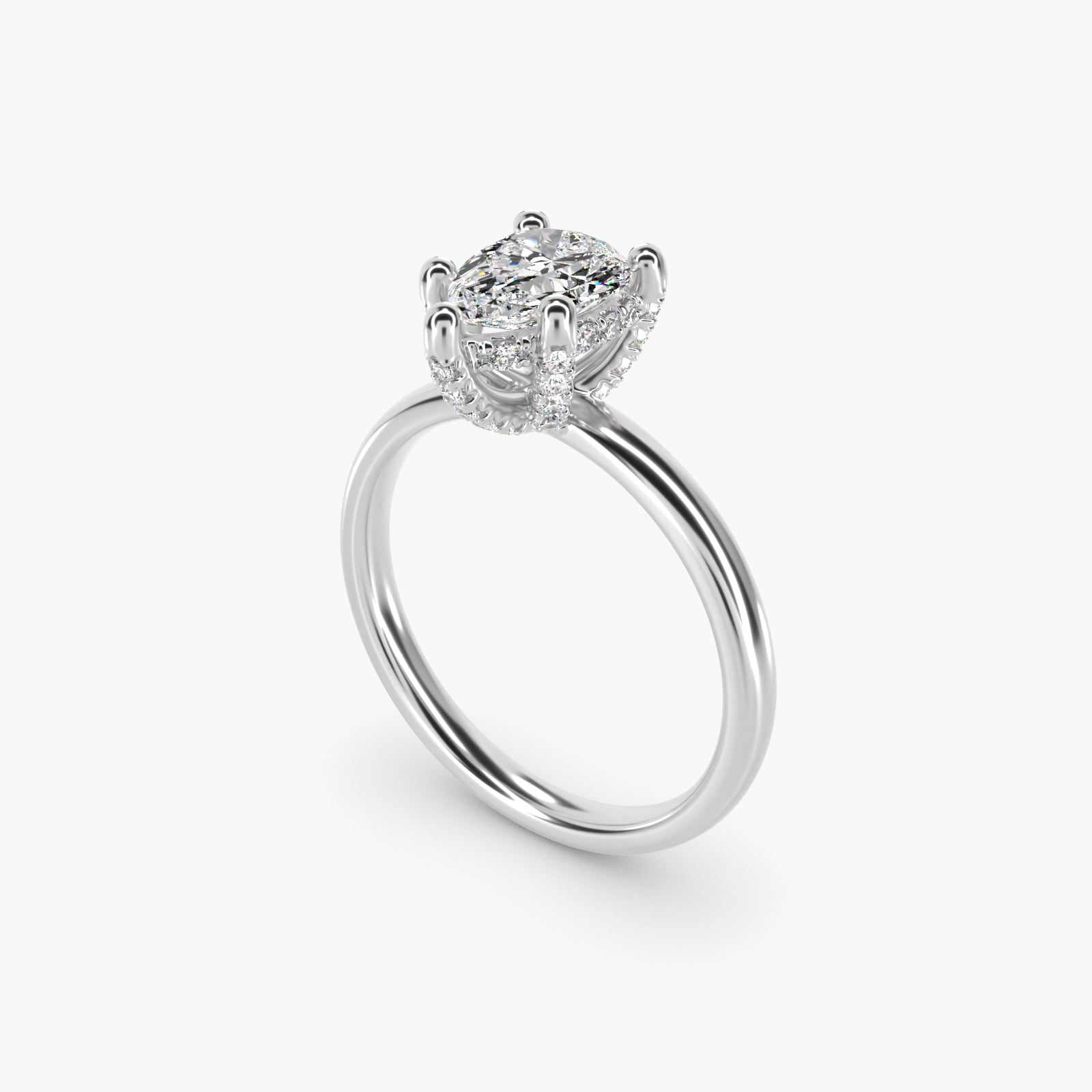 Blue Nile Studio French PavŽ Diamond Crown Solitaire Engagement Ring in 14k White Gold (1/6 ct. tw.) - Pear Center