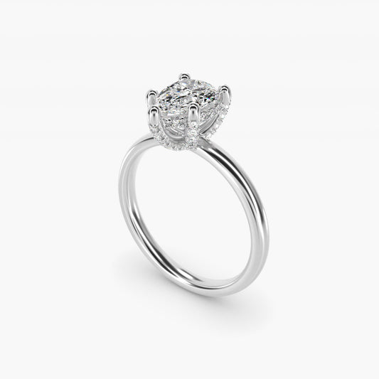 Blue Nile Studio French PavŽ Diamond Crown Solitaire Engagement Ring in 14k White Gold (1/6 ct. tw.) - Pear Center