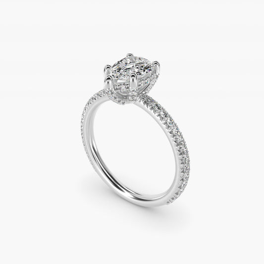 Blue Nile Studio Petite French PavŽ Crown Diamond Engagement Ring in 14K White Gold (1/3 ct. tw.) - Pear Center