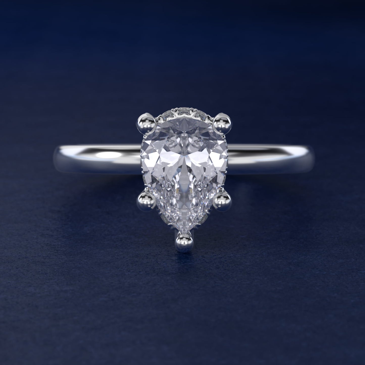 Blue Nile Studio French PavŽ Diamond Crown Solitaire Engagement Ring in 14k White Gold (1/6 ct. tw.) - Pear Center