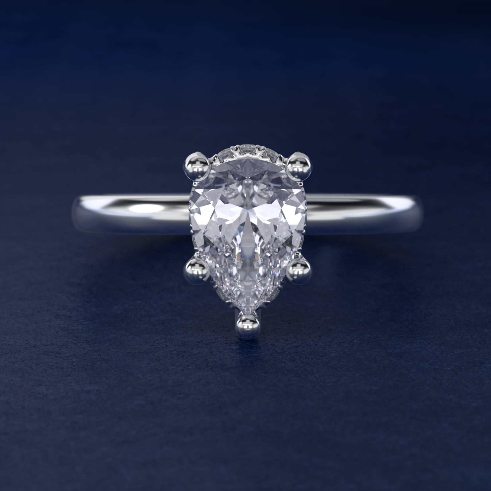 Blue Nile Studio French PavŽ Diamond Crown Solitaire Engagement Ring in 14k White Gold (1/6 ct. tw.) - Pear Center