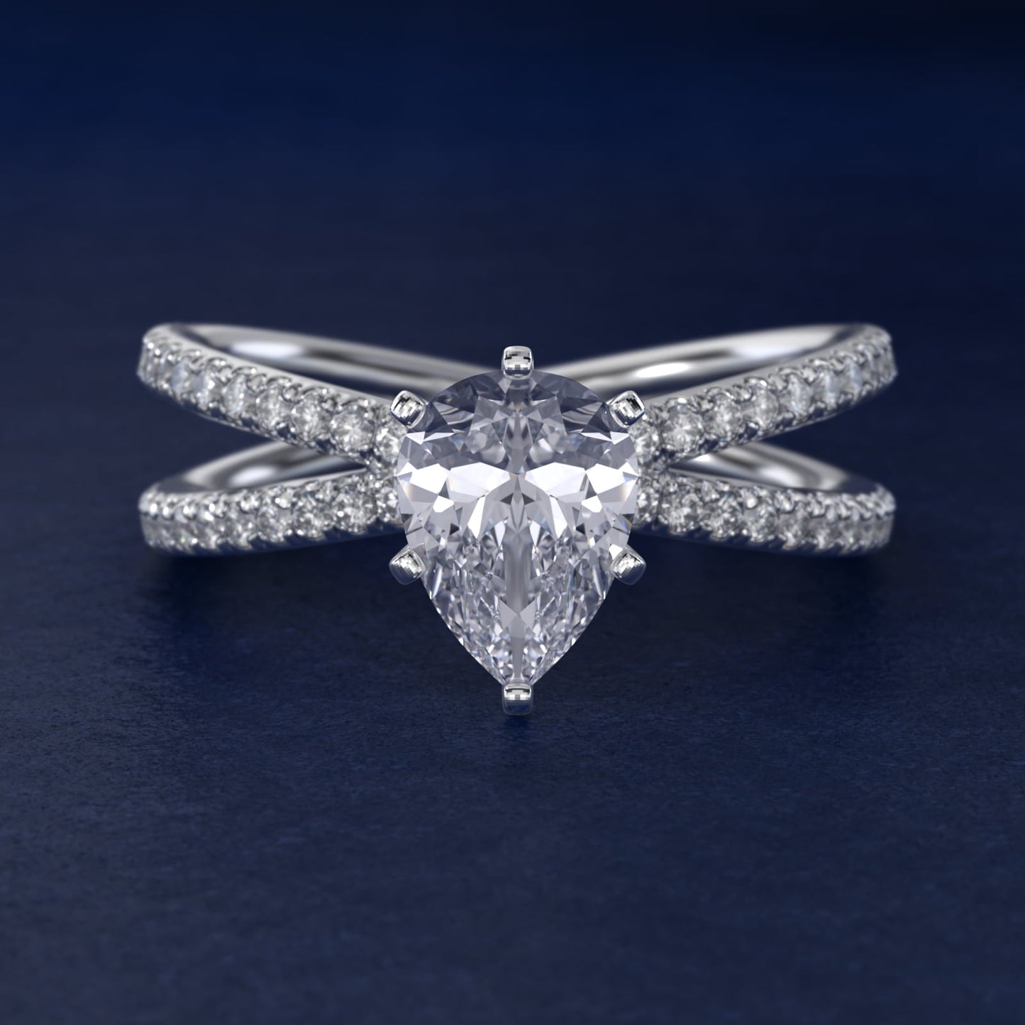 Blue Nile Studio Empress Diamond Engagement Ring in 18k White Gold (1/3 ct. tw.) - Pear Center