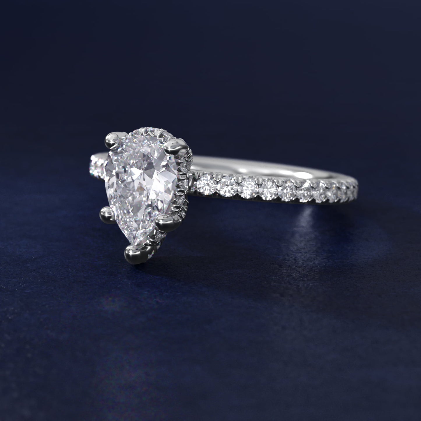 Blue Nile Studio Petite French PavŽ Crown Diamond Engagement Ring in 14K White Gold (1/3 ct. tw.) - Pear Center