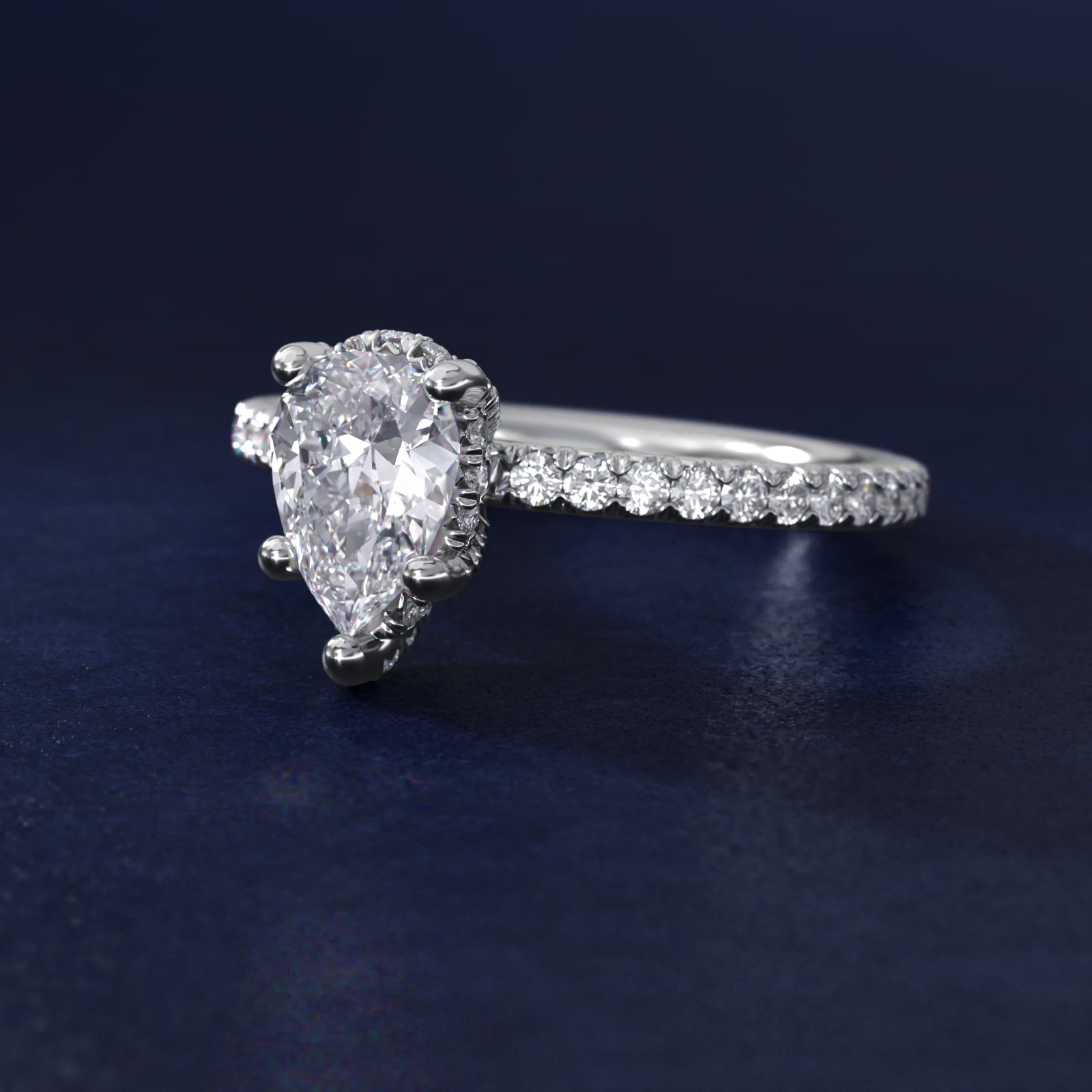 Blue Nile Studio Petite French PavŽ Crown Diamond Engagement Ring in 18k White Gold (1/3 ct. tw.) - Pear Center