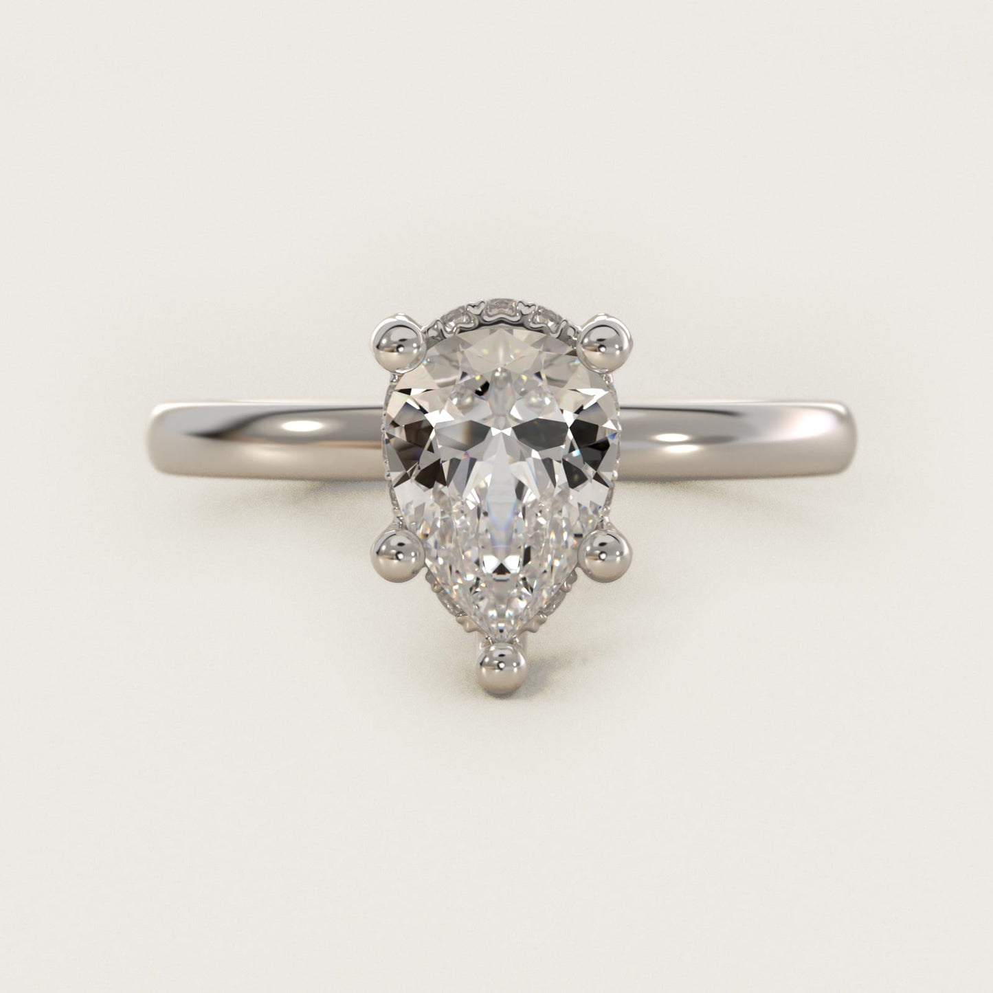 Blue Nile Studio French PavŽ Diamond Crown Solitaire Engagement Ring in 14k White Gold (1/6 ct. tw.) - Pear Center