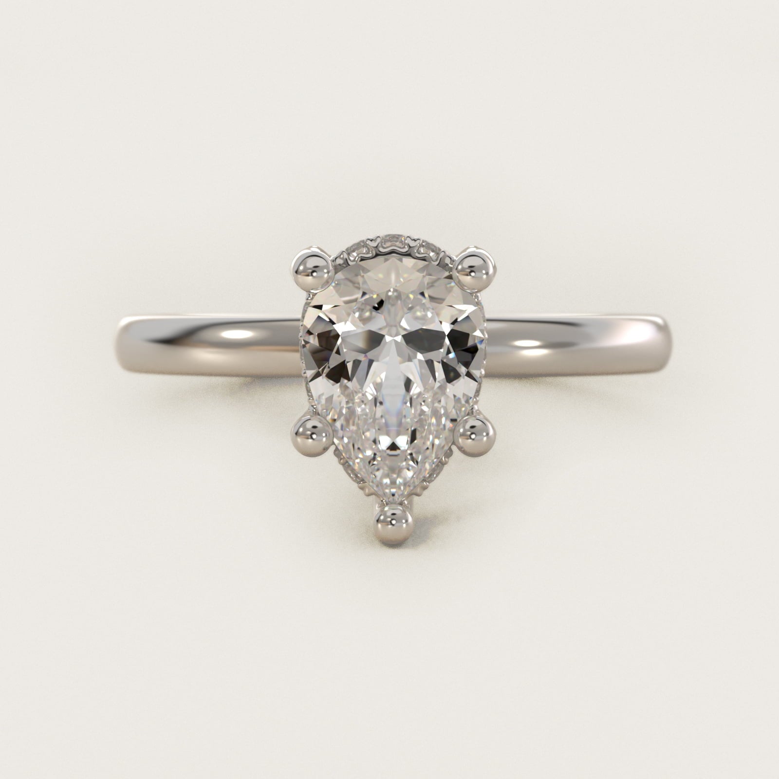 Blue Nile Studio French PavŽ Diamond Crown Solitaire Engagement Ring in 14k White Gold (1/6 ct. tw.) - Pear Center
