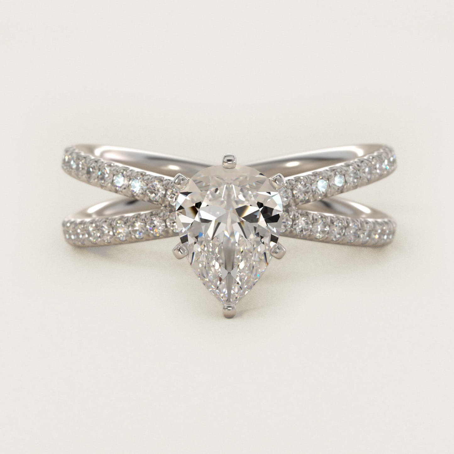 Blue Nile Studio Empress Diamond Engagement Ring in 14k White Gold (1/3 ct. tw.) - Pear Center