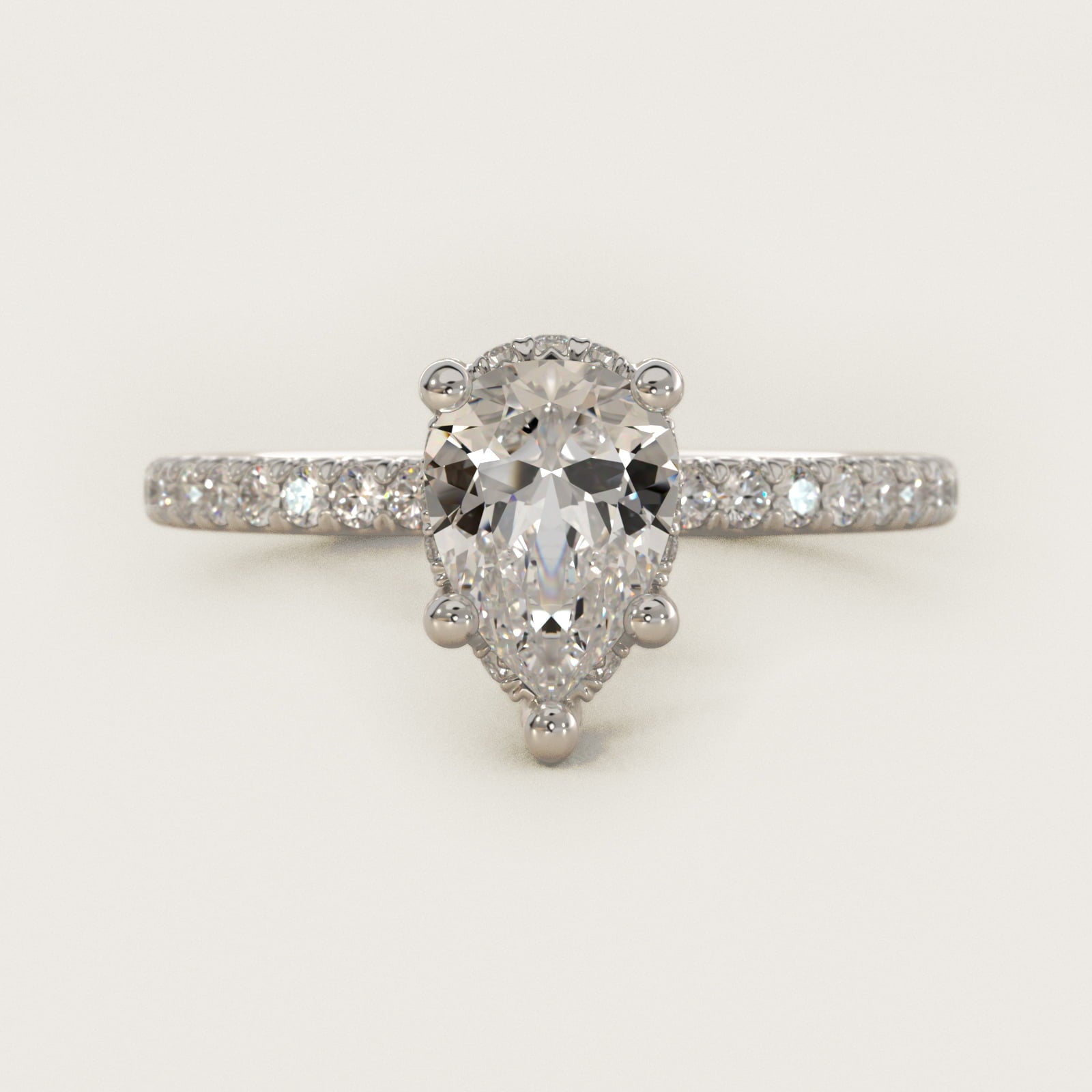 Blue Nile Studio Petite French PavŽ Crown Diamond Engagement Ring in 14K White Gold (1/3 ct. tw.) - Pear Center