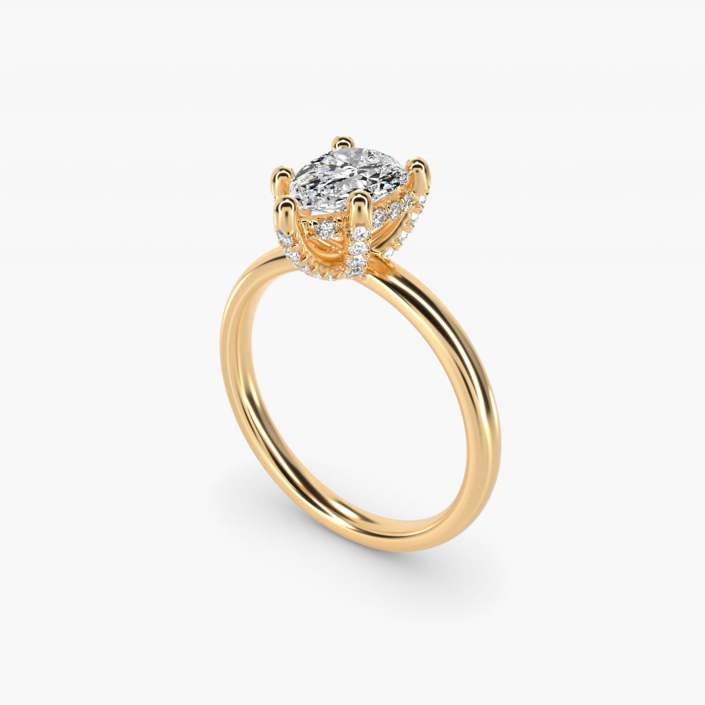 Blue Nile Studio French PavŽ Diamond Crown Solitaire Engagement Ring in 14K Yellow Gold (1/6 ct. tw.) - Pear Center