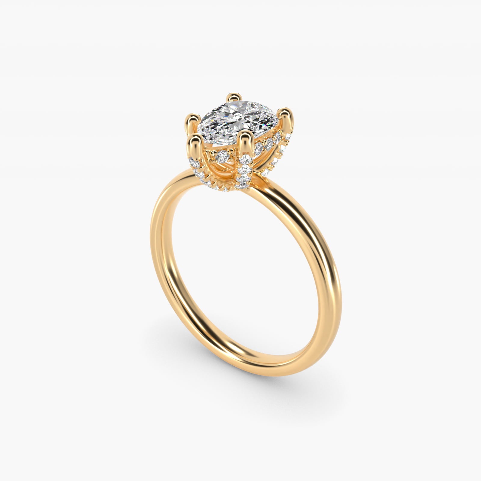 Blue Nile Studio French PavŽ Diamond Crown Solitaire Engagement Ring in 14K Yellow Gold (1/6 ct. tw.) - Pear Center